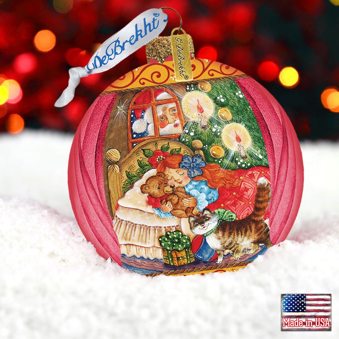 Night Before Christmas Glass Ornament by G. DeBrekht - Christmas Santa Snowman Decor - 73613