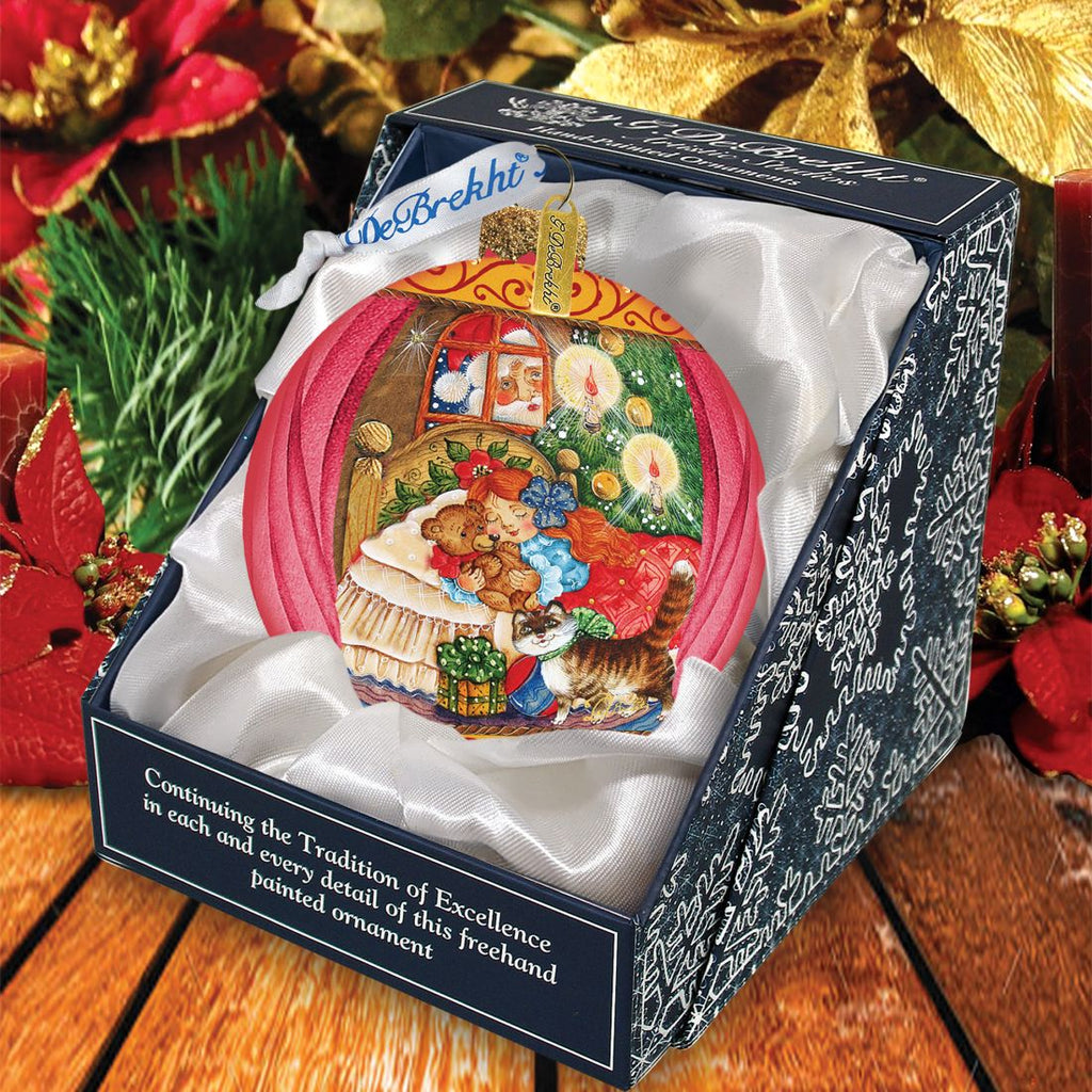 Night Before Christmas Glass Ornament by G. DeBrekht - Christmas Santa Snowman Decor - 73613