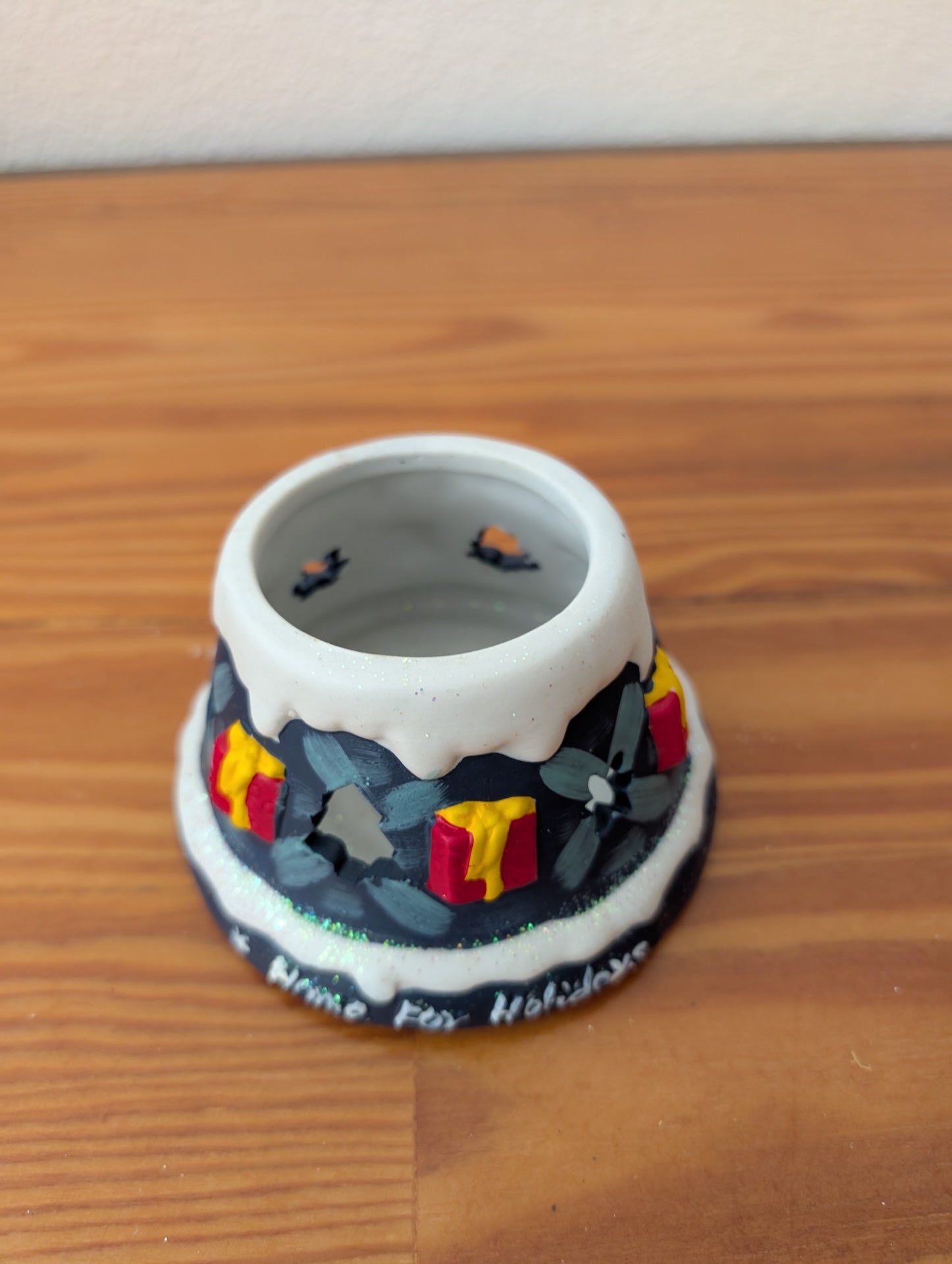 "Home for the Holidays" Votive Holder from Unknown -  Holiday Decor (Ceramic Votive Holder, Traditional, Dark Blue, White, Red, Yellow)