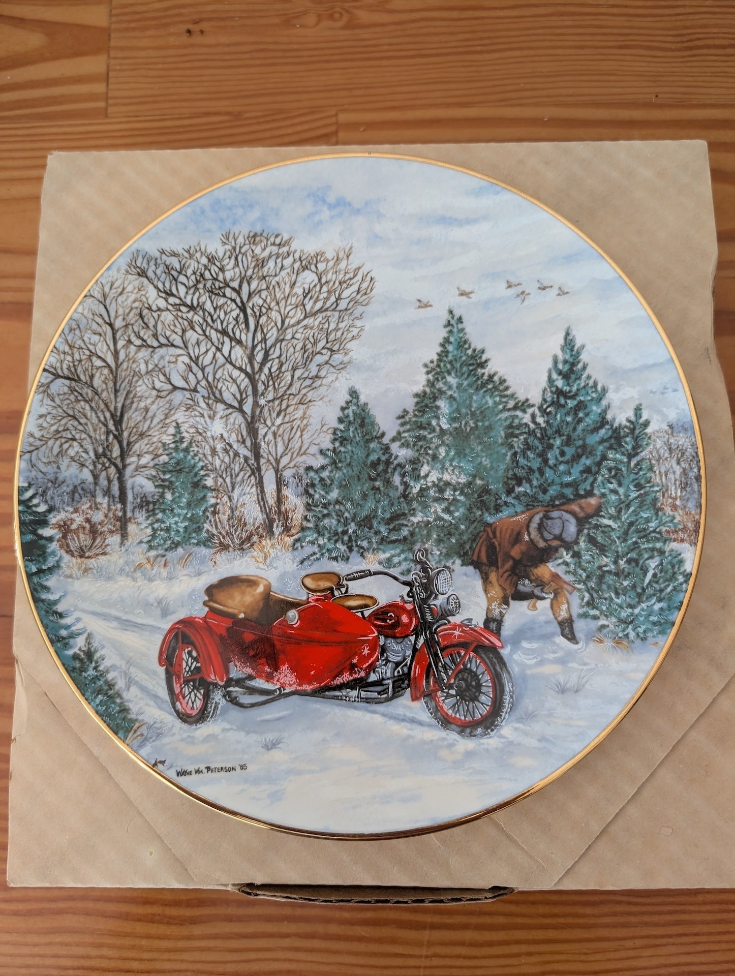"An Unexpected Christmas Guest" from The Hamilton Collection - 1993 Wall Decor (Porcelain Collector Plate, Biker, Christmas, Collectible, Rustic, Multicolor (dominant red, white, green))