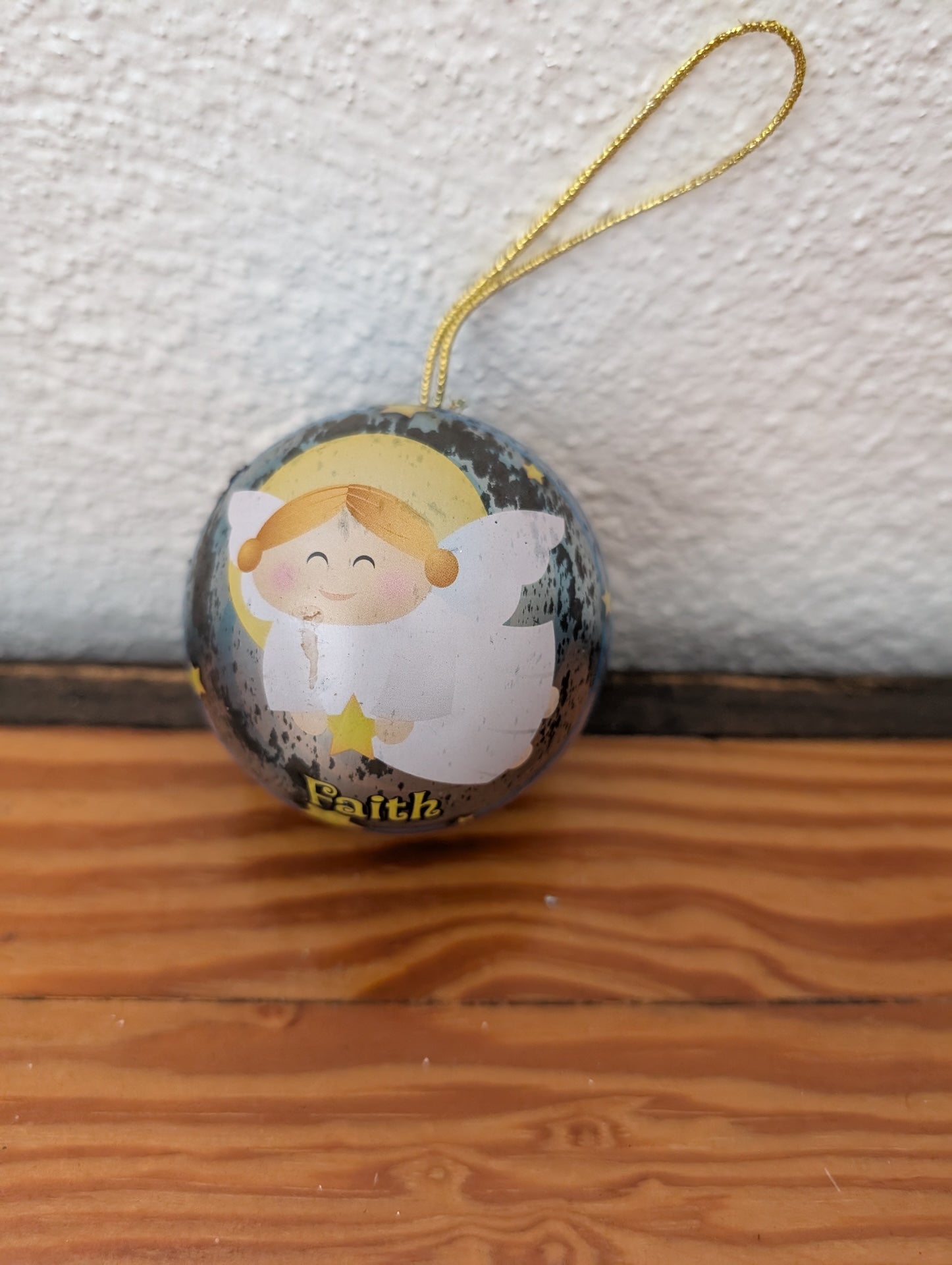 "Faith" Angel Ornament from Unknown -  Ornaments (Metal or Plastic Ornament, Kids, Religious, Blue, Black, Yellow, White)