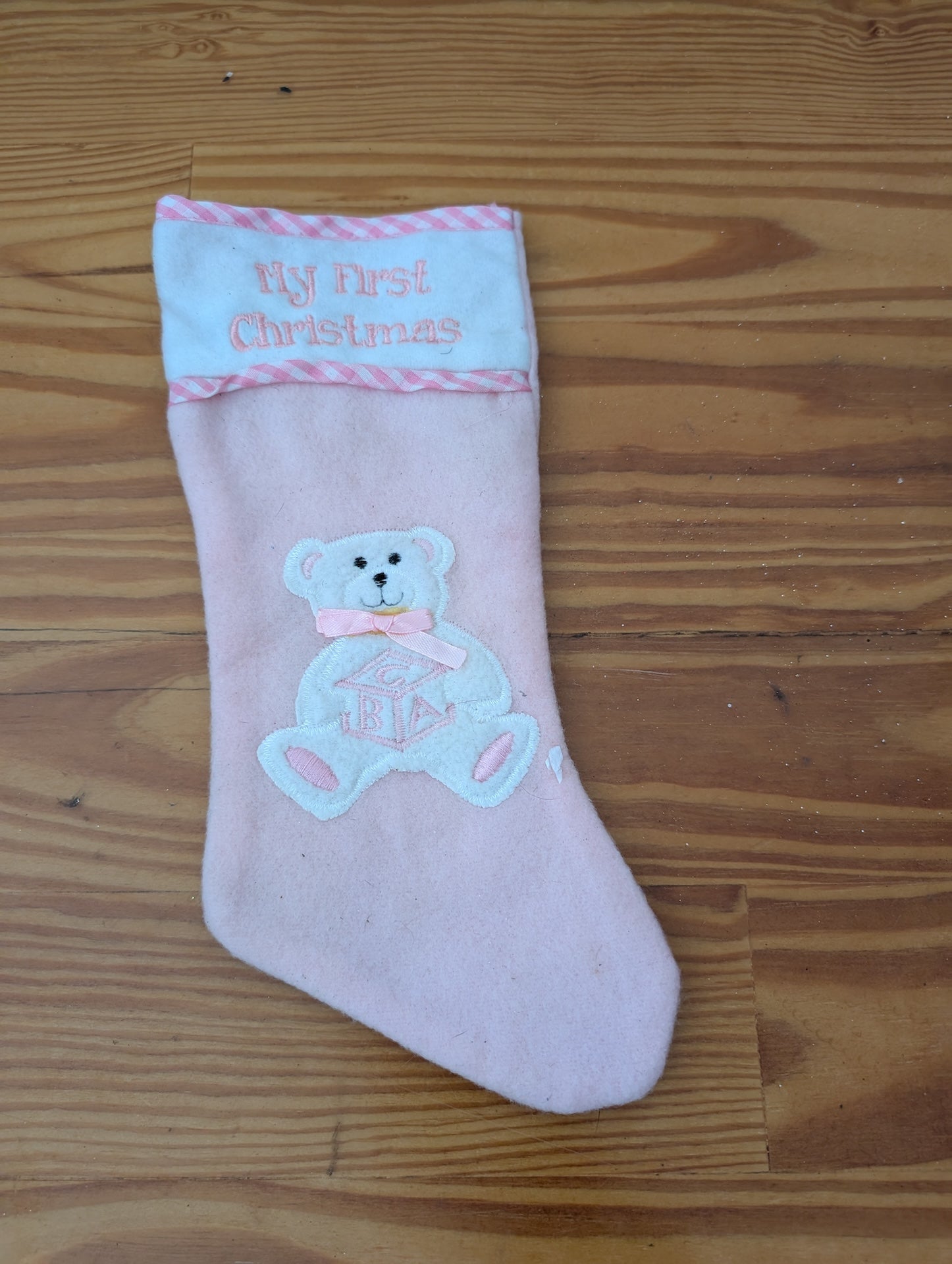 "My First Christmas" Bear Stocking from Unknown -  Linens (Felt, Fabric Stocking, Baby's First Christmas, Nursery, Pink, White)