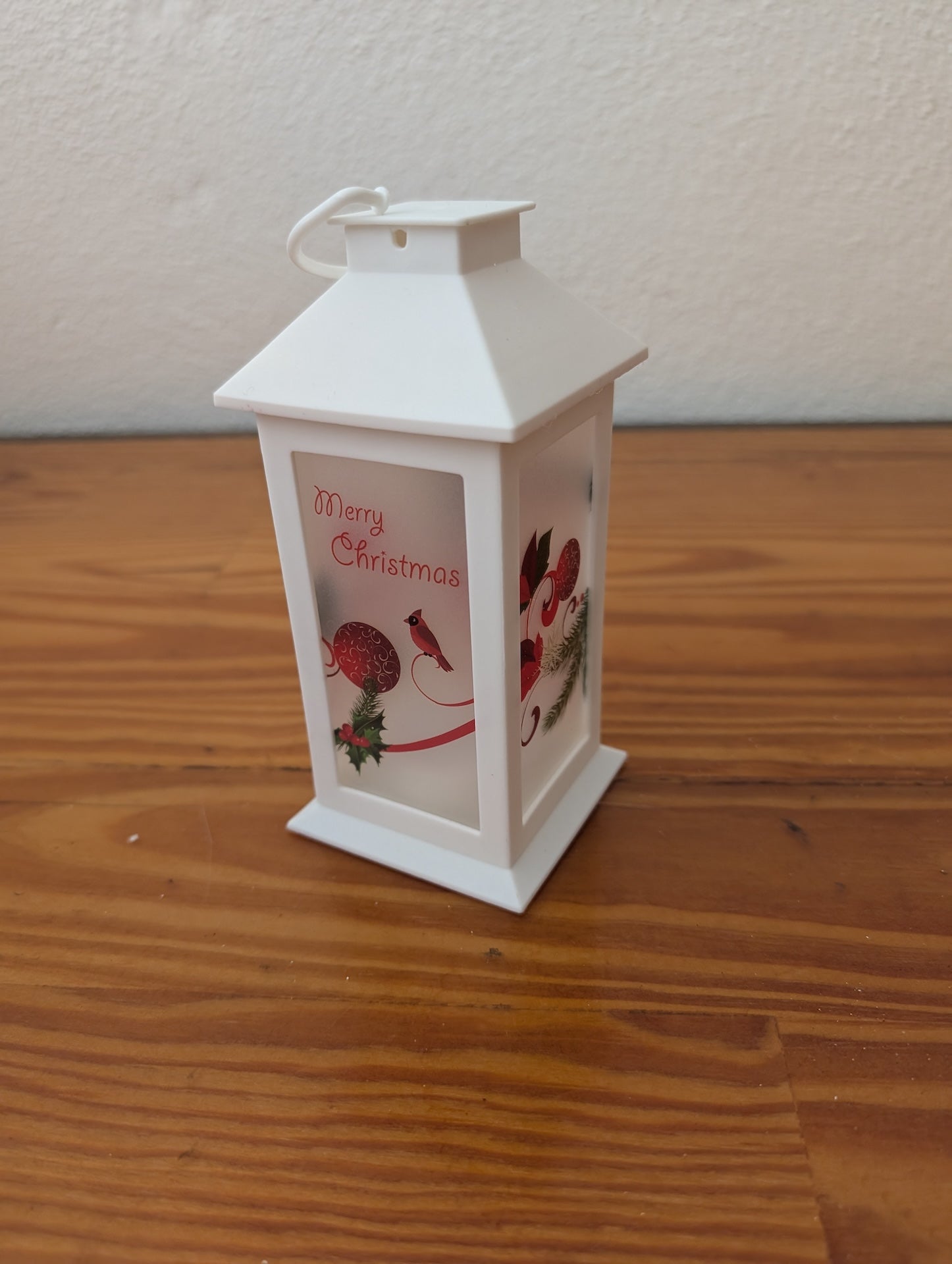 "Merry Christmas" Decorative Lantern from Unknown -  Holiday Decor (Plastic Decor / Lighting, Traditional, Farmhouse, White, Red, Green)