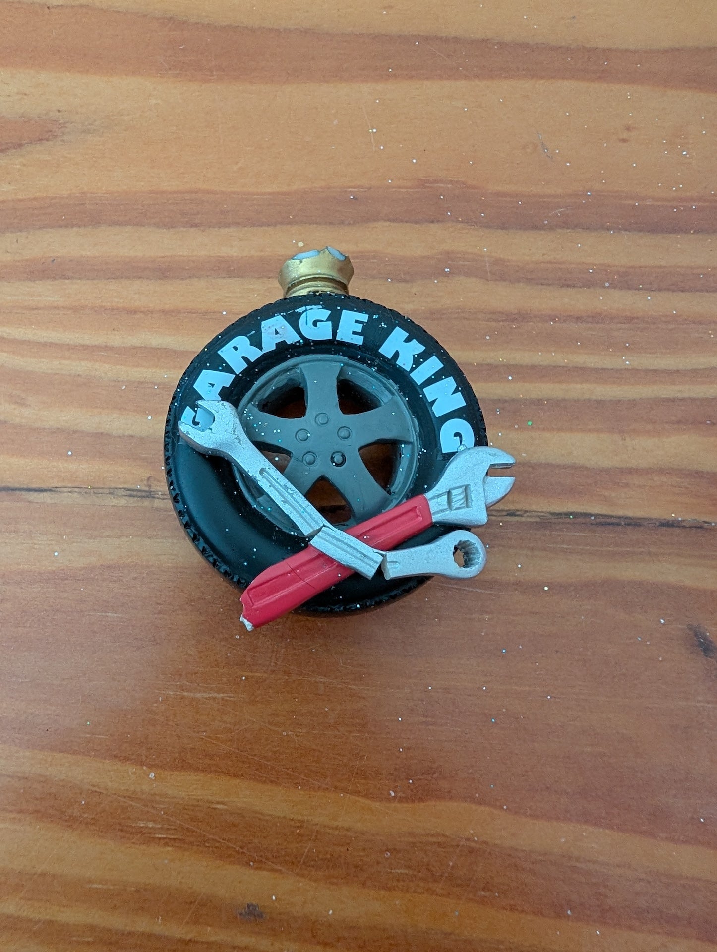 "Garage King" Tire Ornament from Unknown -  Ornaments (Resin or Plastic Ornament, Hobby, Novelty, Black, Silver, Red, White)