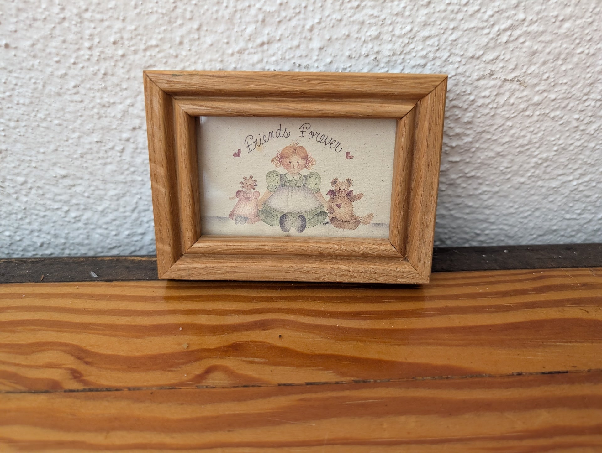 "Friends Forever" Print from Unknown -  Wall Decor (Wood, Glass, Paper Framed Print, Nursery, Cottagecore, Kids, Oak, Pastels)