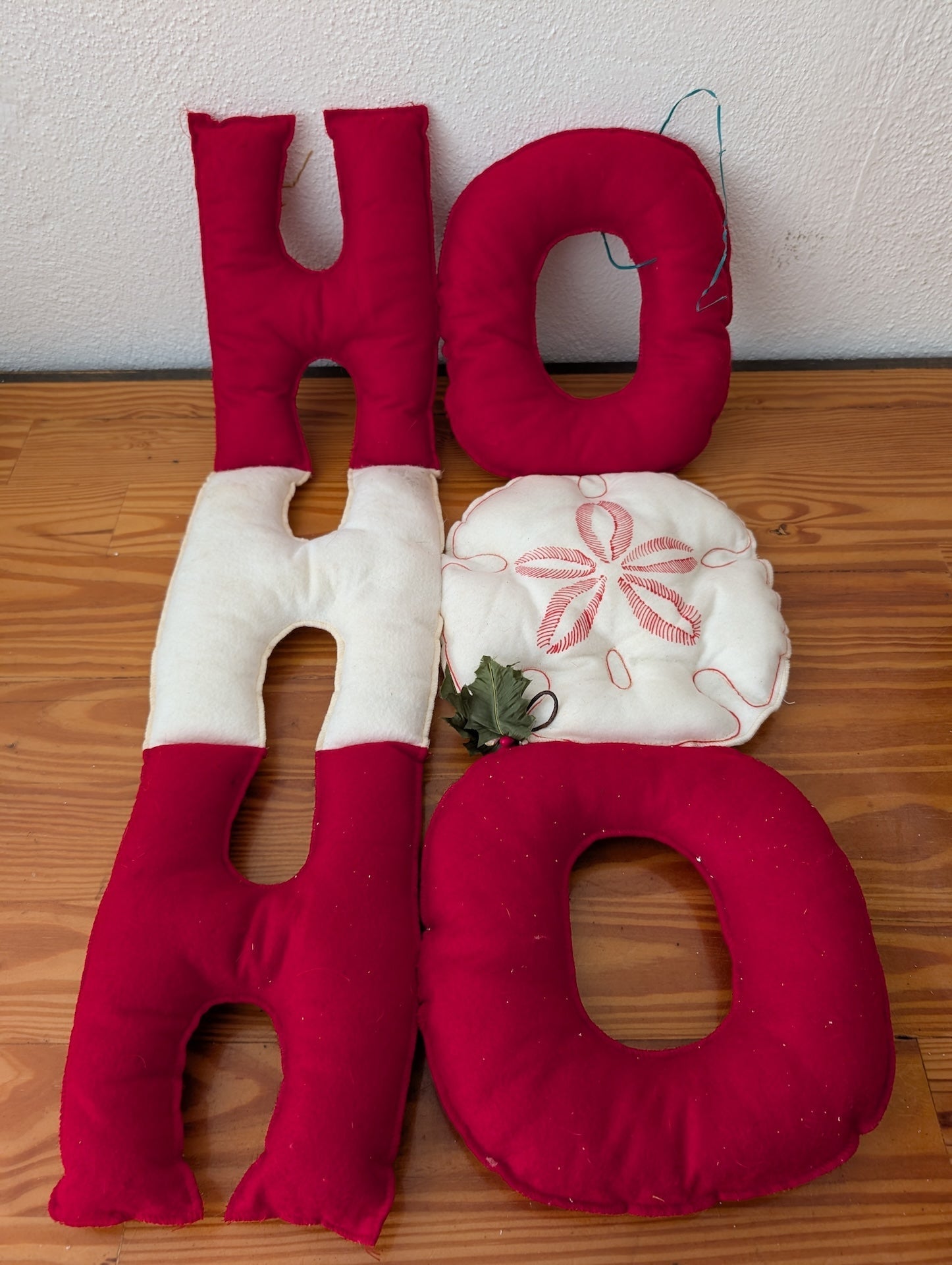"HO HO HO" / "JOY" Plush Letters from Unknown -  Holiday Decor (Felt or Fleece Wall Decor / Plush Letters, Coastal, Christmas, Beach, Red, White)