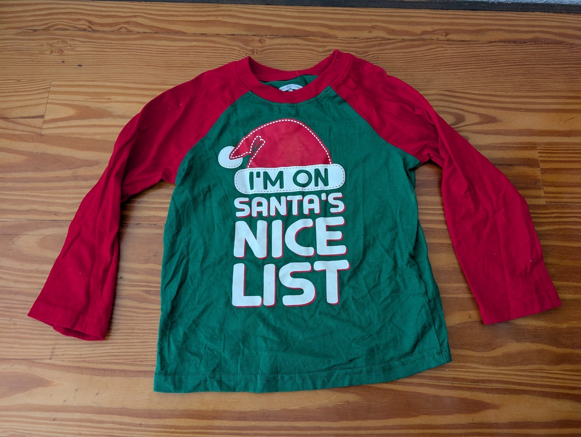 "Santa's Nice List" Raglan from The Children's Place -  Apparel (Cotton Children's Shirt, Christmas, Kids, Green, Red, White)