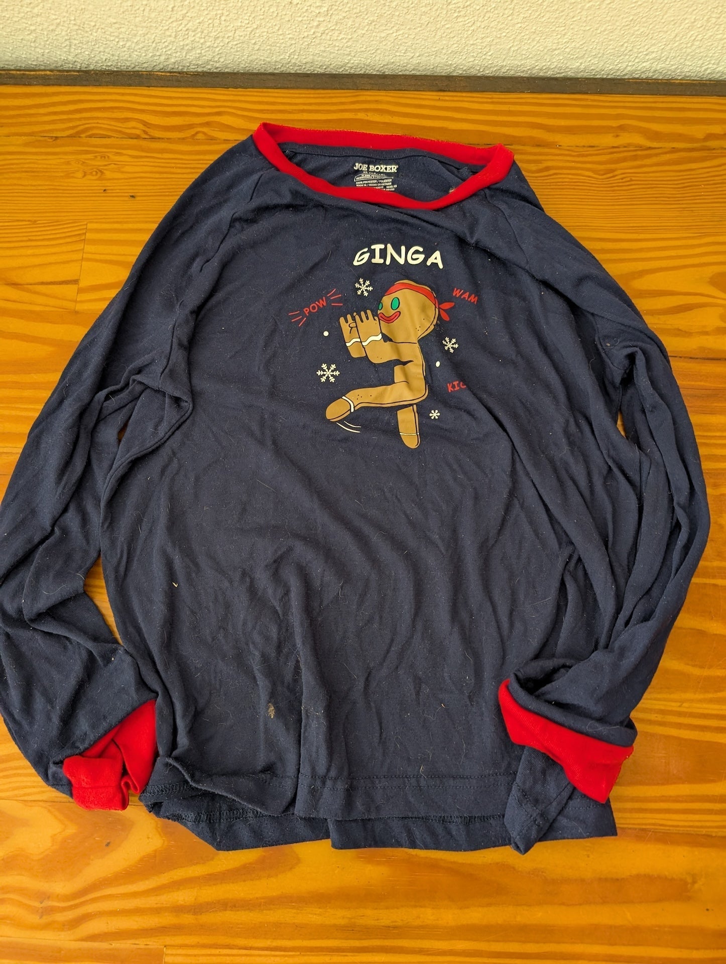 "Ginga" Karate Gingerbread Man Pajama Shirt from Joe Boxer -  Apparel (Cotton/Polyester Blend Pajama Shirt, Christmas, Novelty, Holiday, Blue, Red, Brown, White)