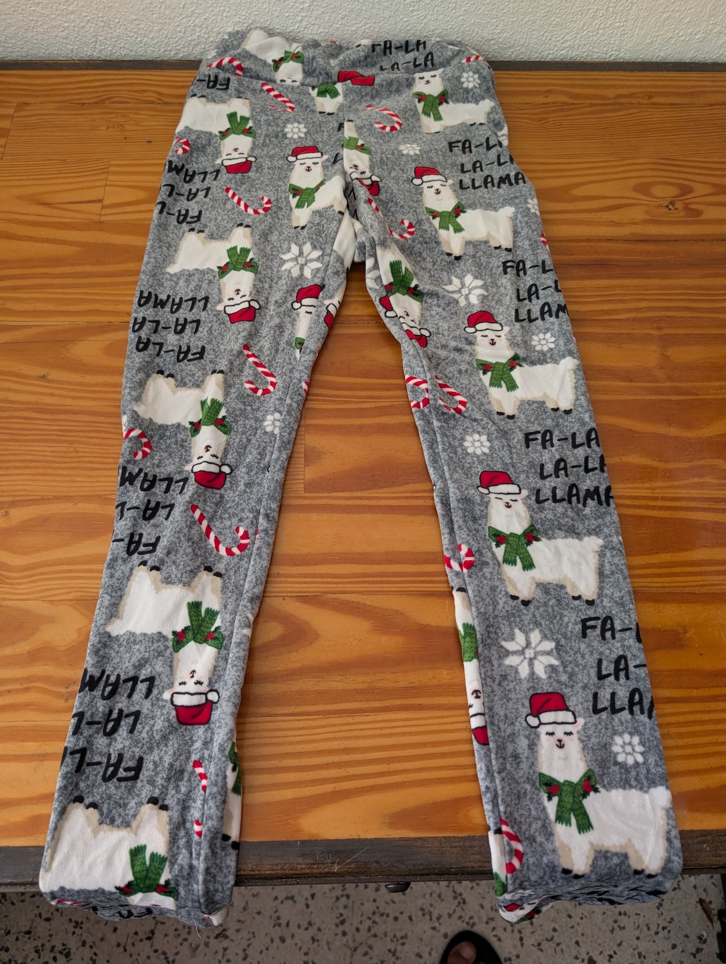 "Fa-La-La-Llama" Fleece Pajama Pants from Unbranded -  Apparel (Fleece (Polyester) Pajama Pants, Christmas, Novelty, Holiday, Grey, White, Red, Green)