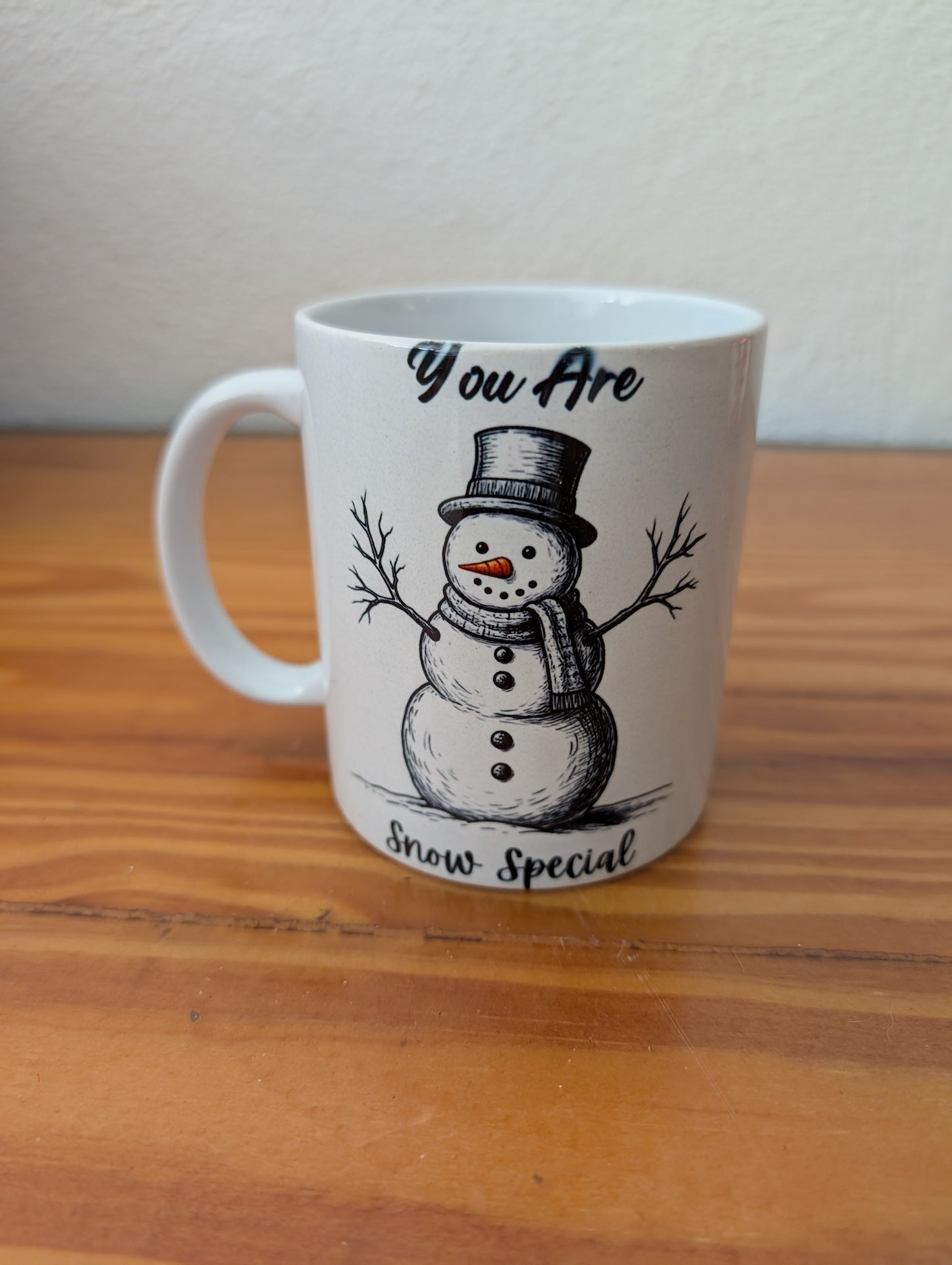 "You Are Snow Special" Snowman Mug from Sometimes Funny Designs -  Tableware (Ceramic Mug, Whimsical, Farmhouse, White, Black)