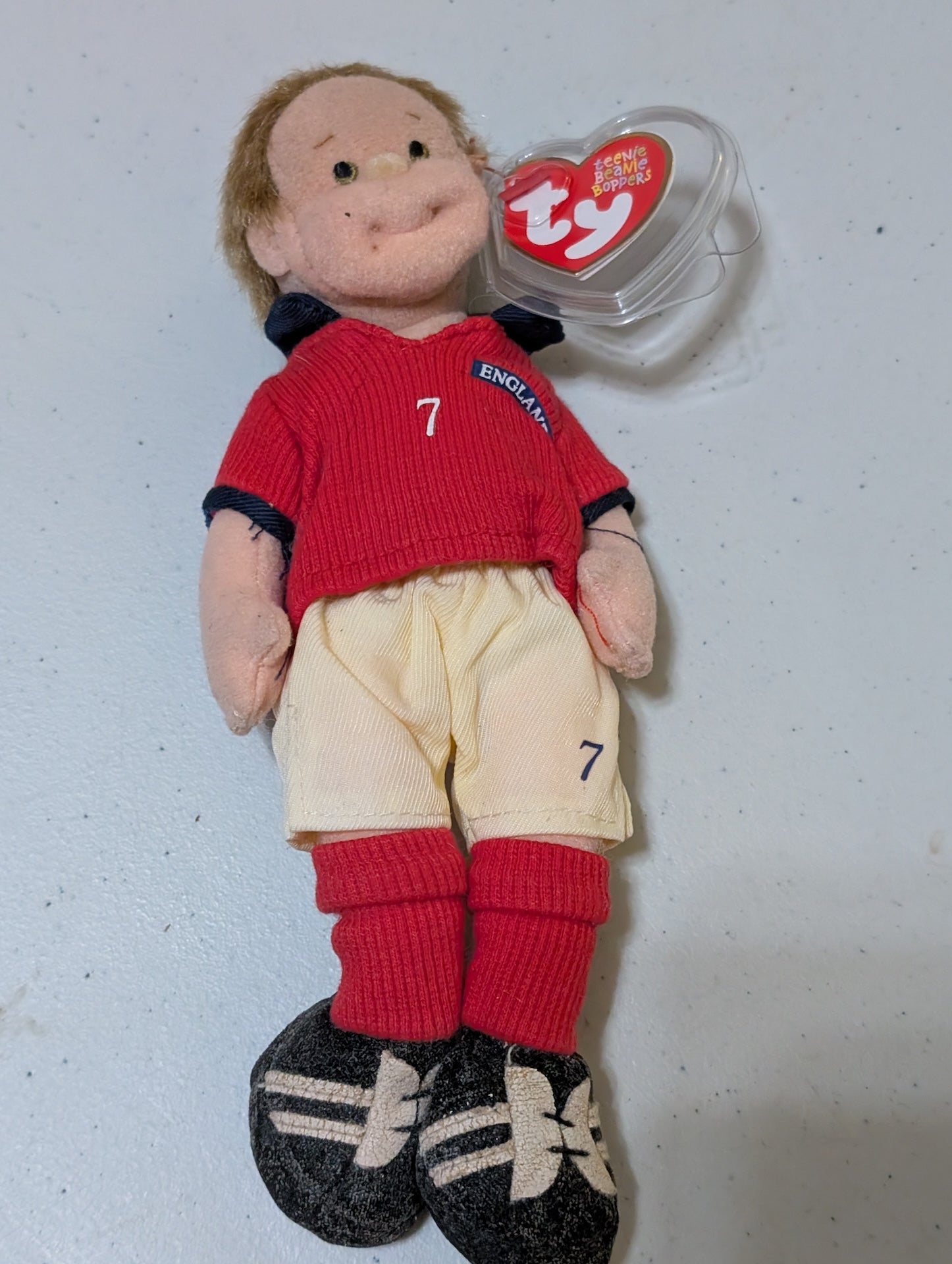 Becks the Human - Ty Beanie Supporters (Red, White, Blonde, 1999, Plush Toy, MWMT, Stuffed Animal, Vintage, Retired, Plushie)