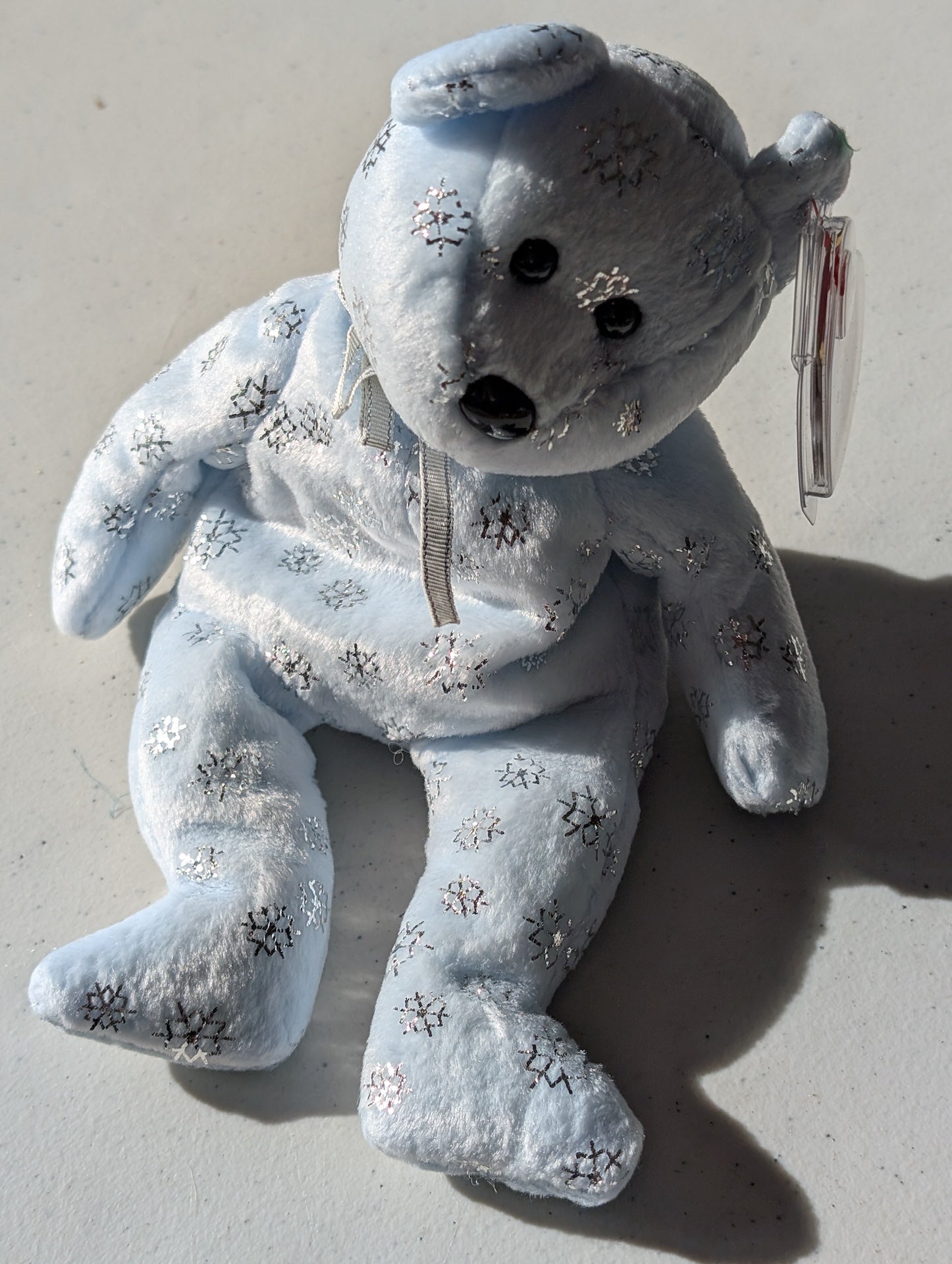Flaky the Bear - Ty Beanie Baby (Light Blue, 2002, Plushie, Toy, Stuffed Animal, MWMT, Vintage, Retired)