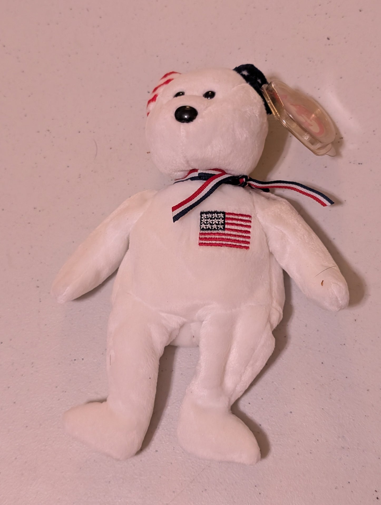 USA the Bear - Ty Beanie Baby (White, 2000, MWMT, Plush Toy, Stuffed Animal, Vintage, Retired)