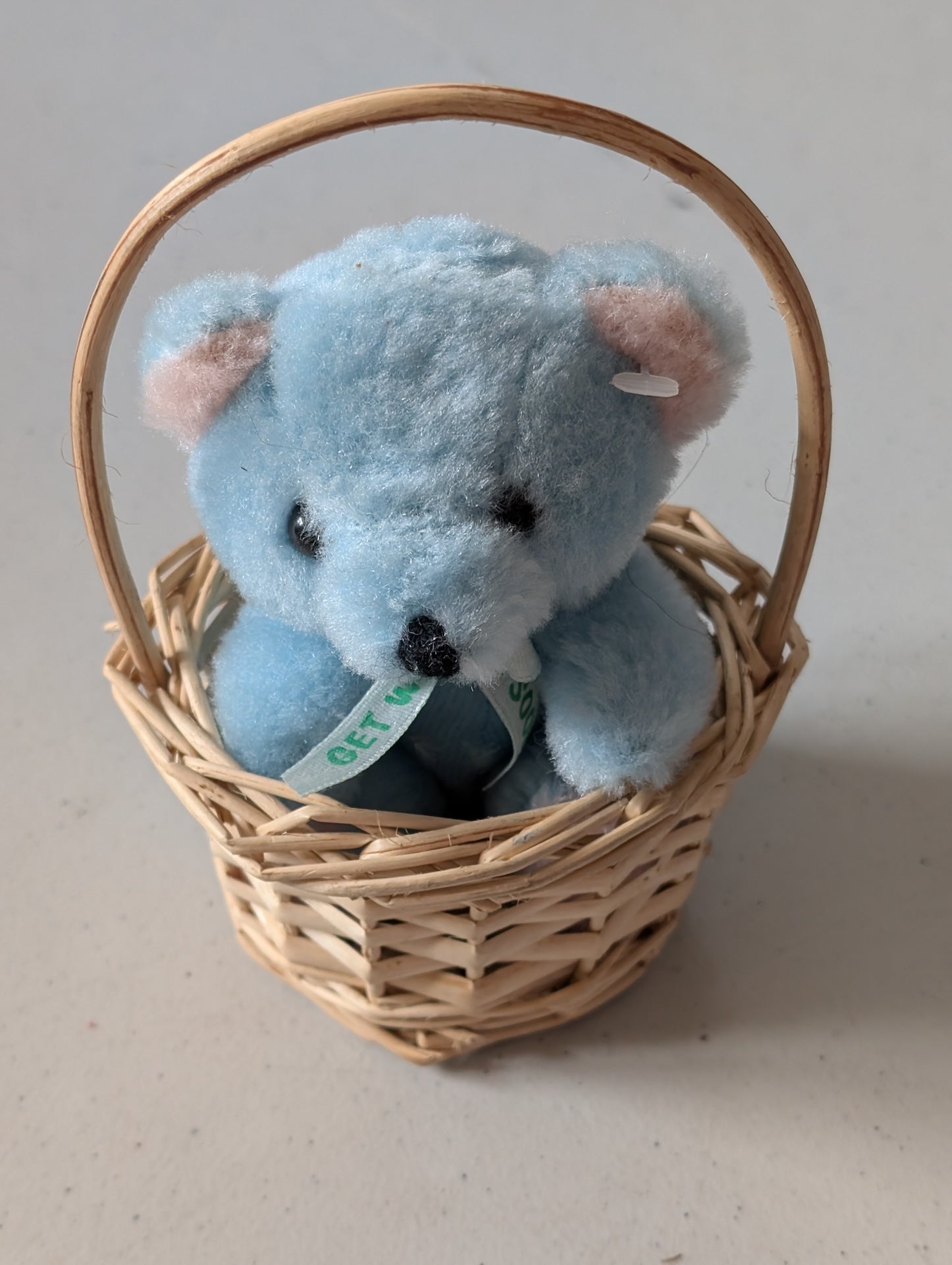 "Get Well" Bear in Basket - Unbranded Plush Toy (Blue, 1990s, Bear)
