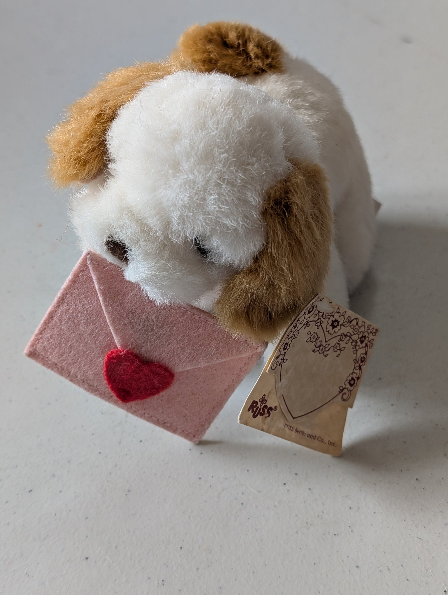 "Sealed with a Kiss" Dog - Russ Plush Toy (White, Brown, 1993, Dog)