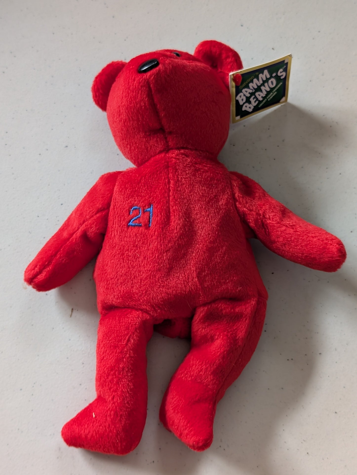 #21 Player Bear - Bamm Beano's Plush Toy (Red, 2000s, Bear)