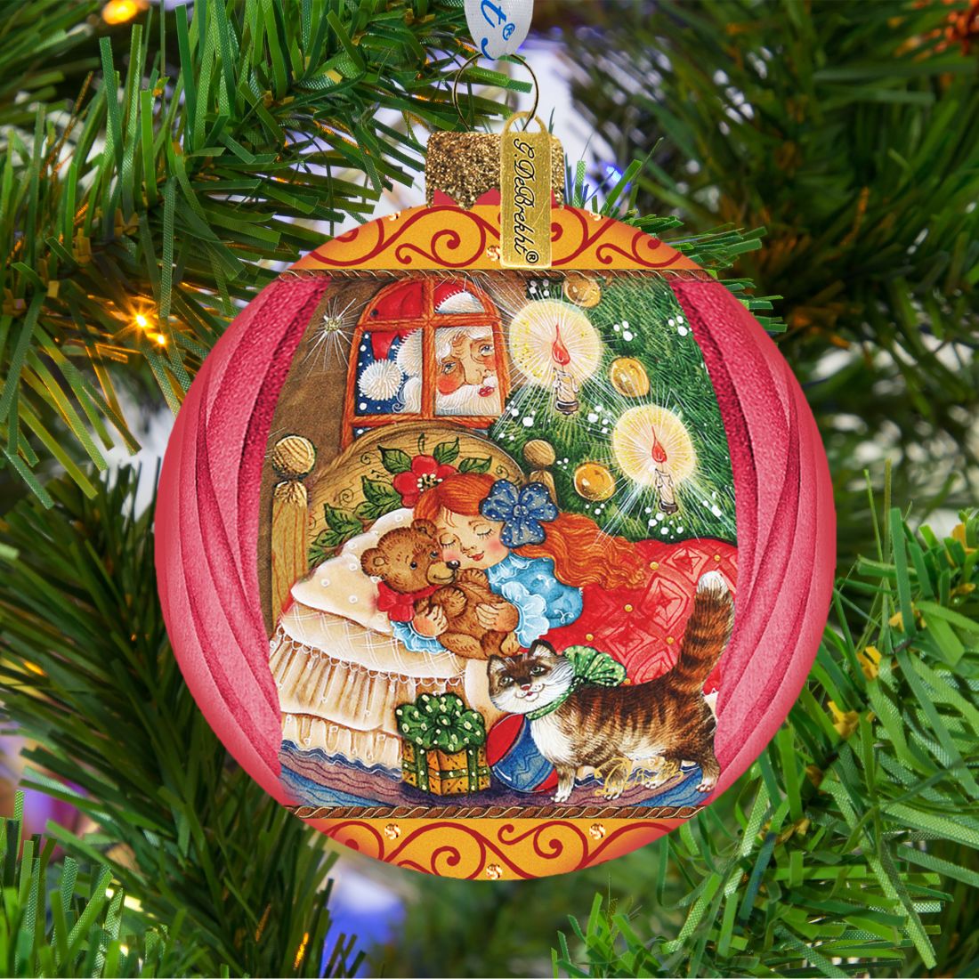 Night Before Christmas Glass Ornament by G. DeBrekht - Christmas Santa Snowman Decor - 73613