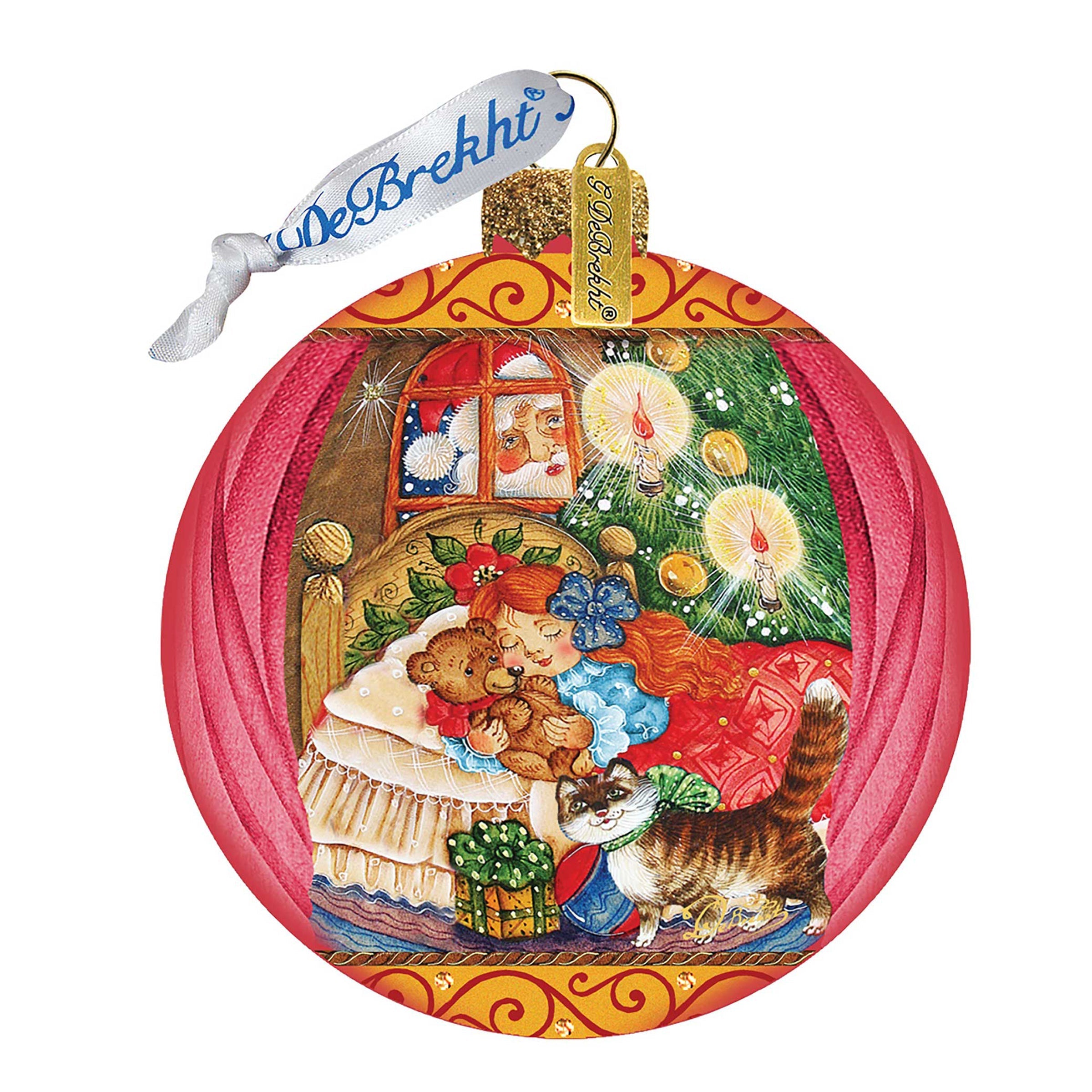 Night Before Christmas Glass Ornament by G. DeBrekht - Christmas Santa Snowman Decor - 73613